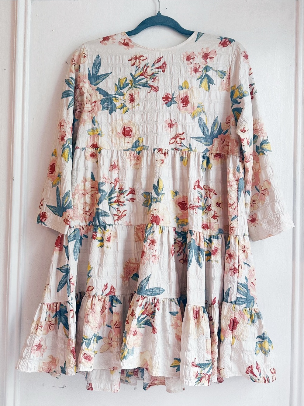 Zara The Sharon Floral Ruffle Tiered Mini Dress White Pink Small Flowy Swing